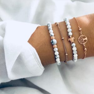 ensemble de bracelets en perles avec tortue et arbre de vie